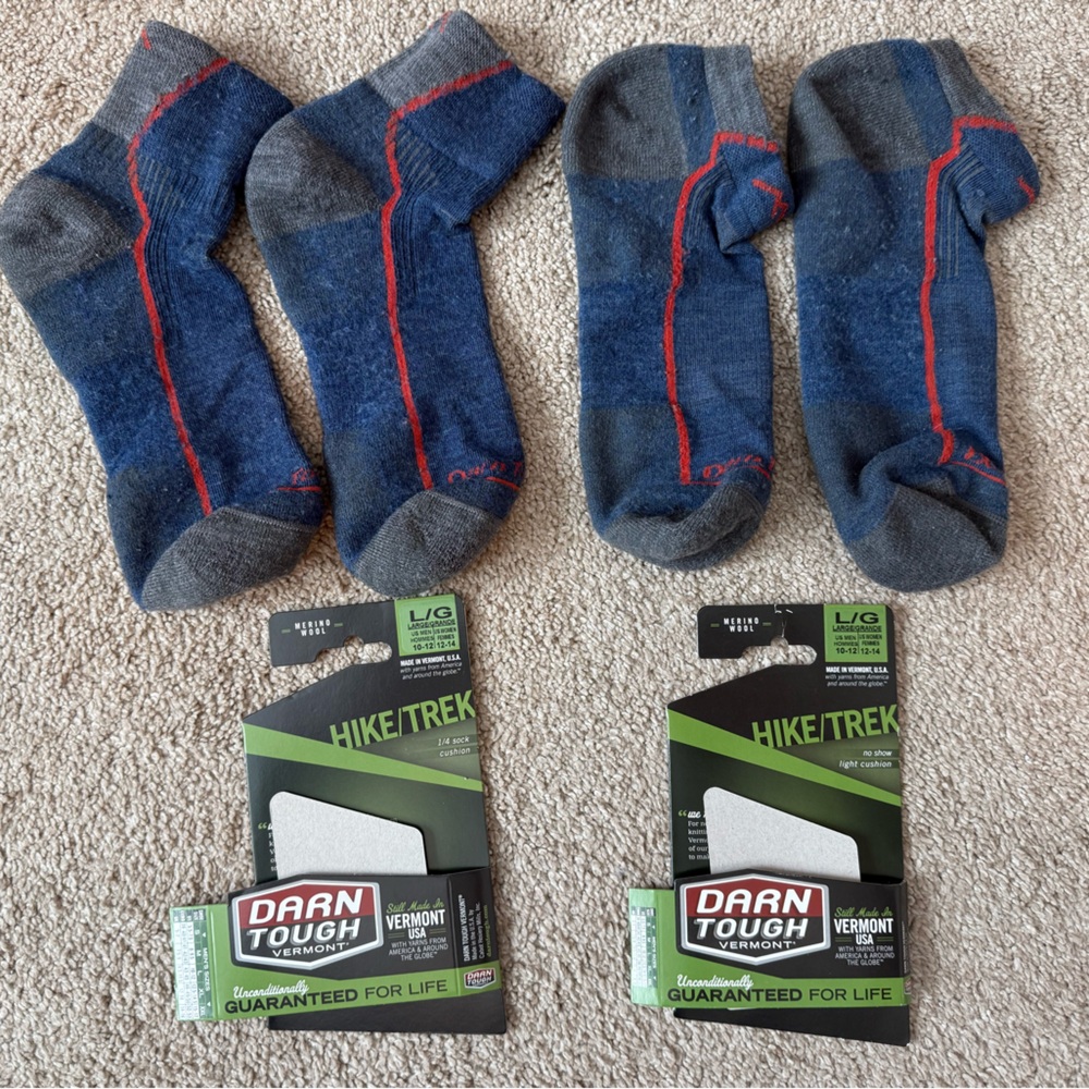 Darn Tough Vermont Men’s Merino Wool Hiking Socks Denim Size L (Lot of 2 Pairs)